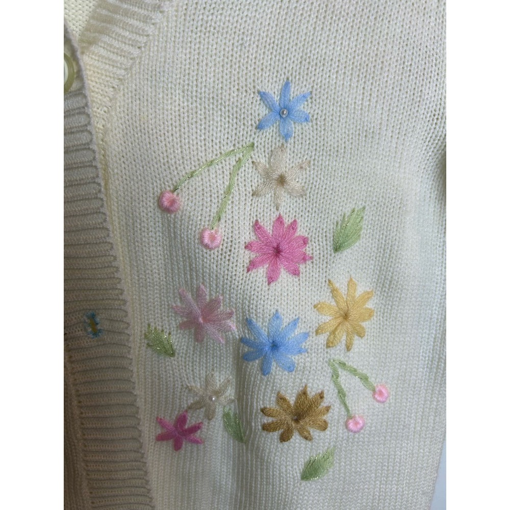Unbranded Cottage Cream embroidery Cardigan Vintage Handmande - Picture 5 of 8